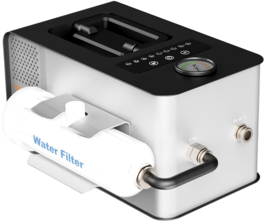CozyMist high-pressure misting pump with integrated water filtration